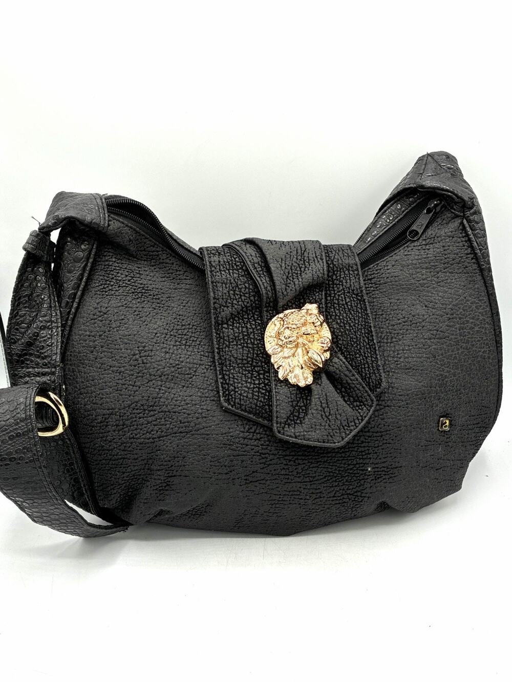 Vintage NAS Bag Korea Black Shoulder Purse Gold Floral Clasp 80s 90s